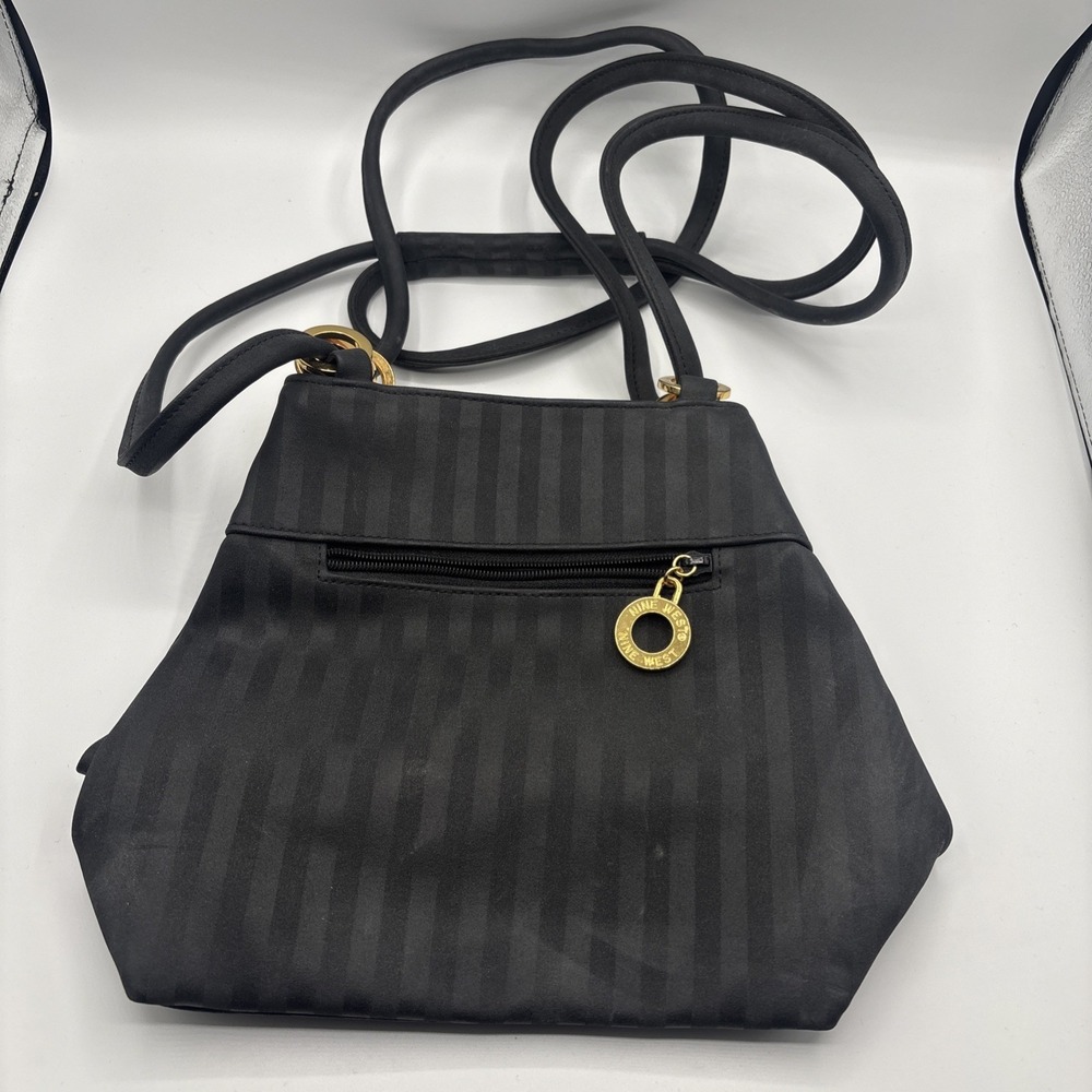 Nineโ West Black Embossed Striped Backpack/Purse